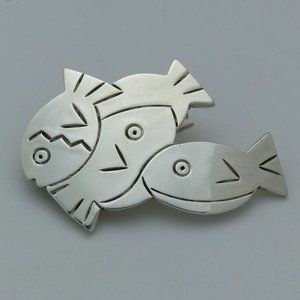 VINTAGE Mexican sterling silver fish design brooch/pendant